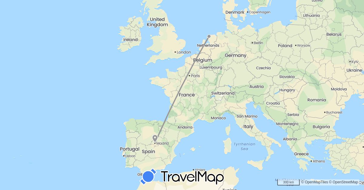 TravelMap itinerary: plane in Spain, Netherlands (Europe)